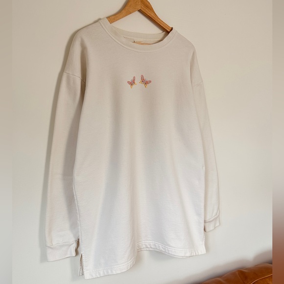 Vintage Oversized Cotton Sweatshirt - white with appliqué butterflies- M - Picture 2 of 4